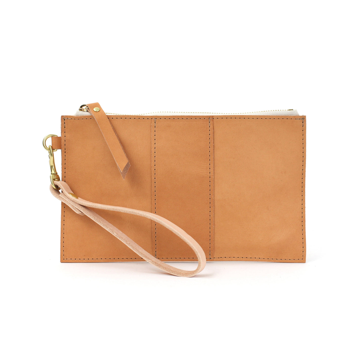 Monogrammed Leather Clutch Wristlet - Beige