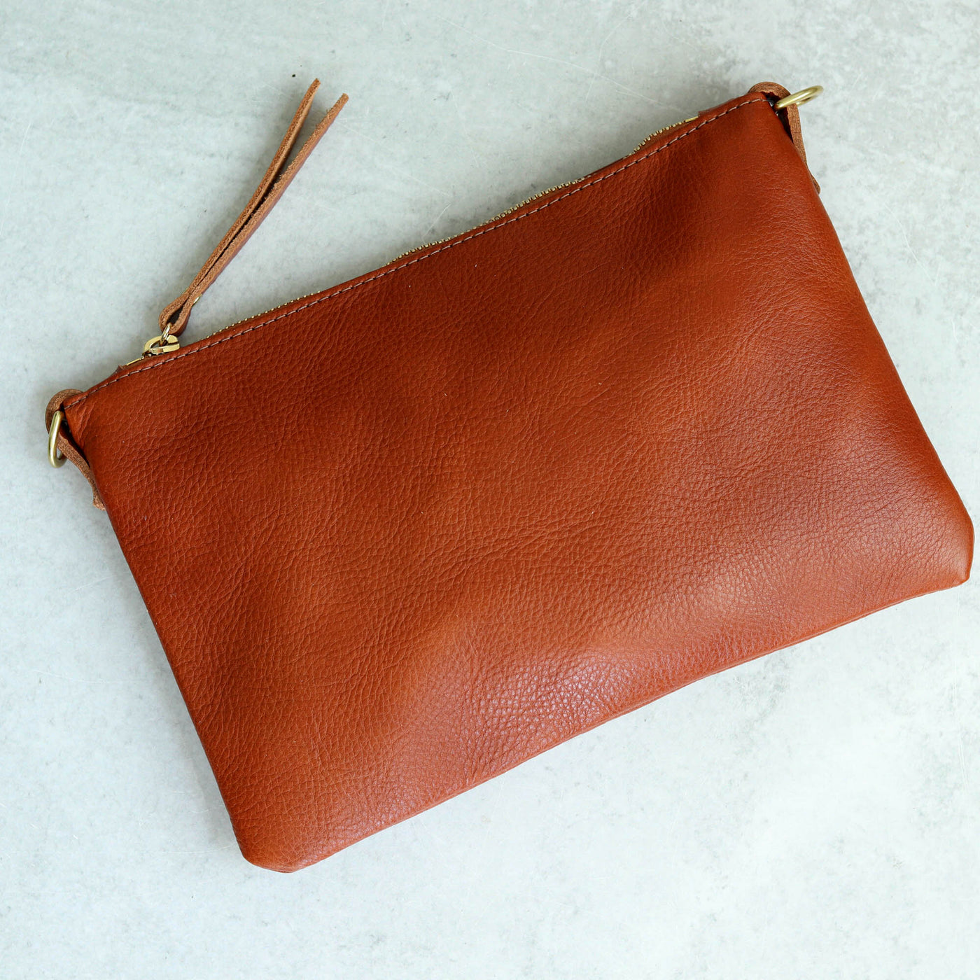 Small Leather Crossbody Clutch Bag - Cognac