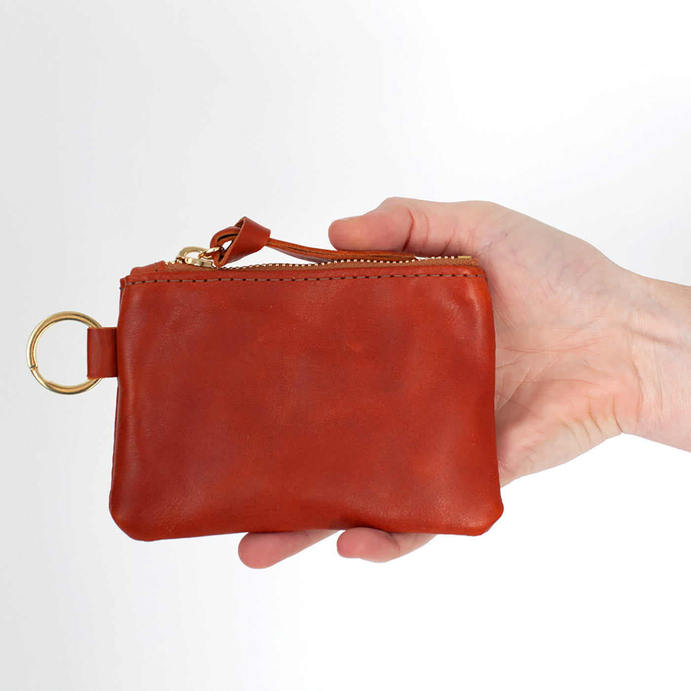 Leather Keyring Coin Purse with Monogram - Red