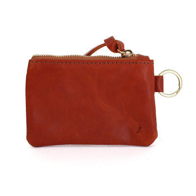 Leather Keyring Coin Purse with Monogram - Red