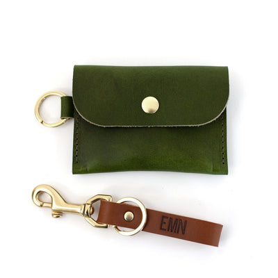 Summer Seconds Sale - Leather Keyring Card Wallet with Monogram  - Green