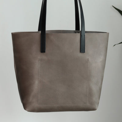 Minimalist Leather Tote - Gray with Black Straps