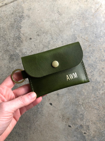 Summer Seconds Sale - Leather Keyring Card Wallet with Monogram  - Green