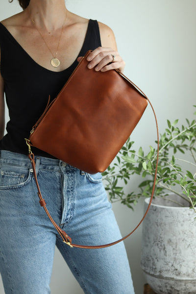 Crossbody Bag with Monogram - Cognac Brown