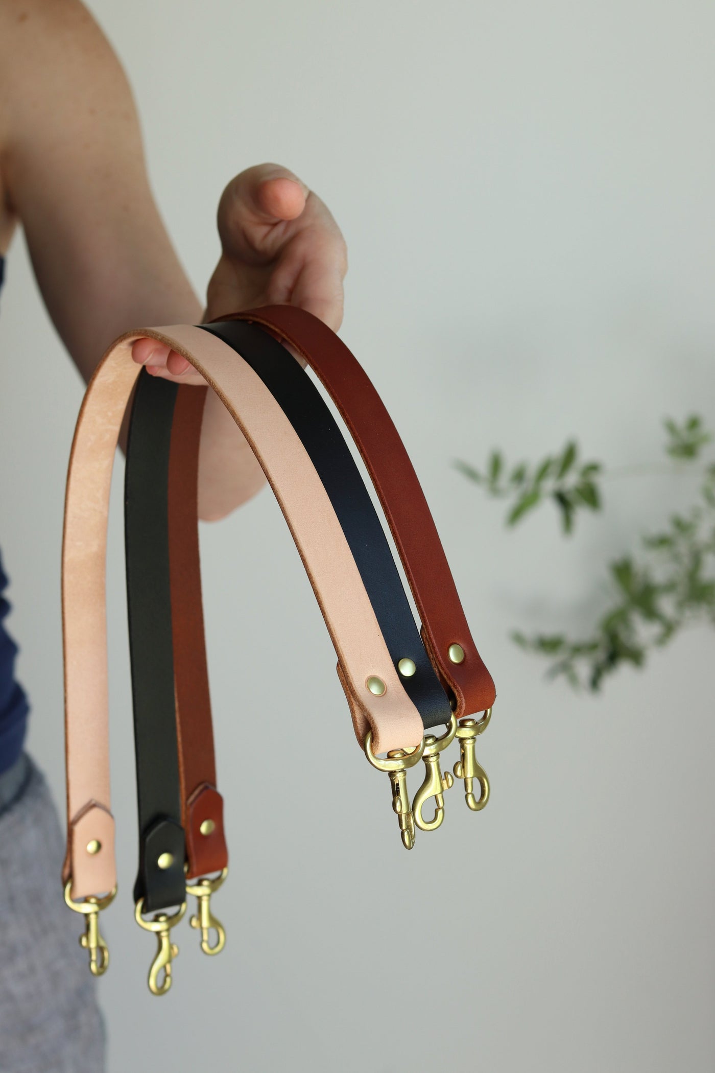 Leather Shoulder Strap with Double-sided Tan Leather 3/4 wide