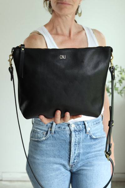 Crossbody Bag with Monogram - Black Pebble