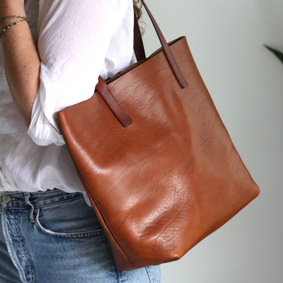 Minimalist Leather Tote - Luxe Brown