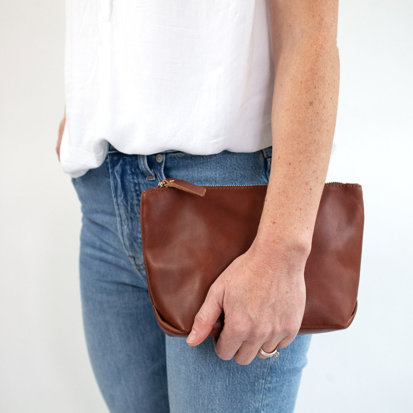 Monogrammed Leather Makeup Bag - Brown