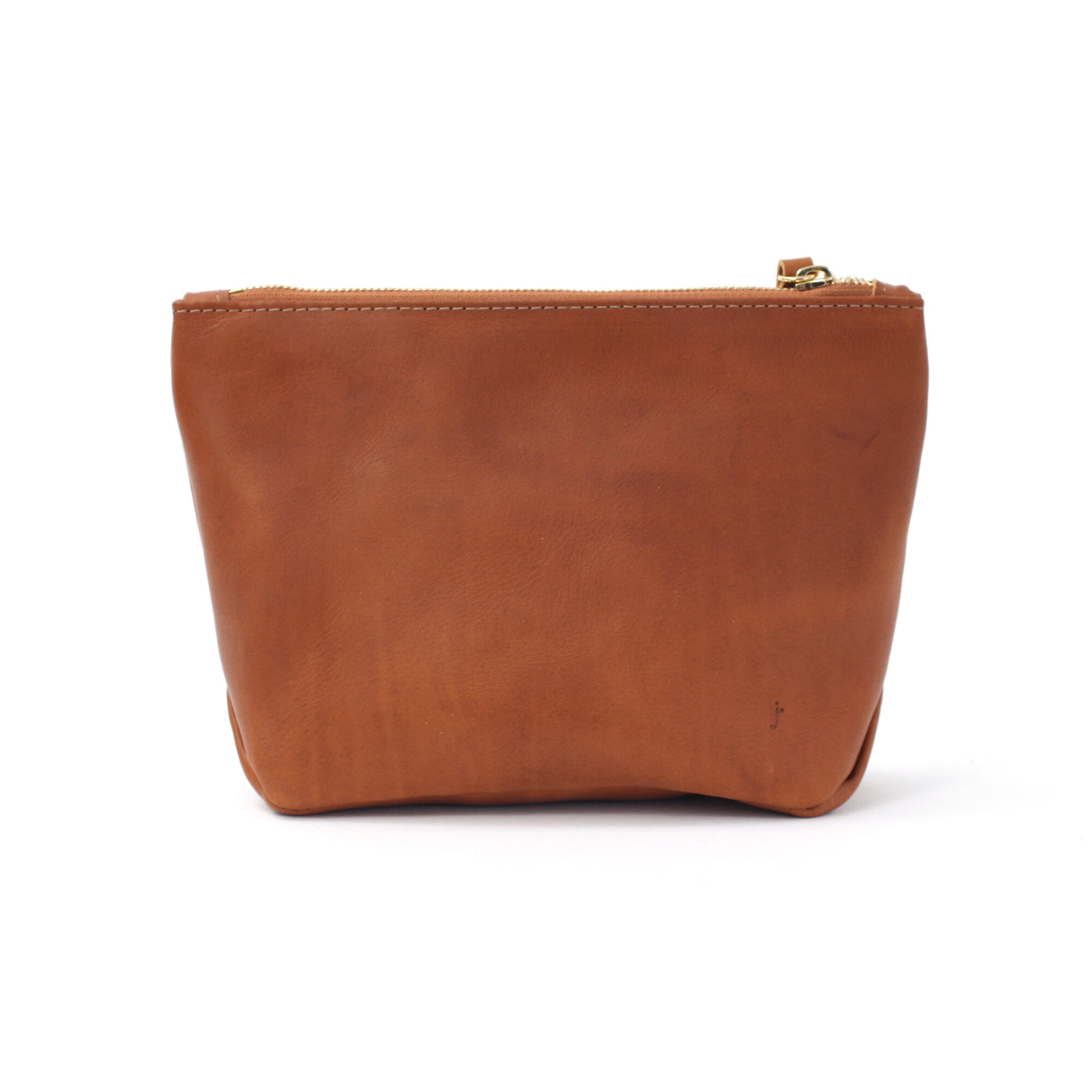 Monogrammed Leather Makeup Bag - Tan