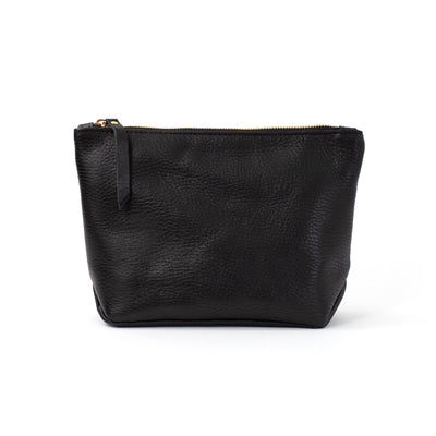 Monogrammed Leather Makeup Bag - Black Pebble