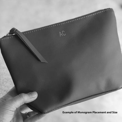 Monogrammed Leather Makeup Bag - Black Pebble