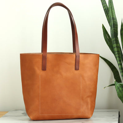 Minimalist Leather Tote - Tan