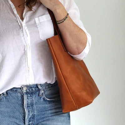 Minimalist Leather Tote - Tan