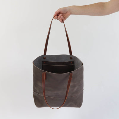 Work Tote in Italian Vegetable Tanned Leather - Gray