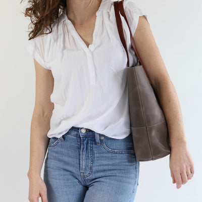 Work Tote in Italian Vegetable Tanned Leather - Gray