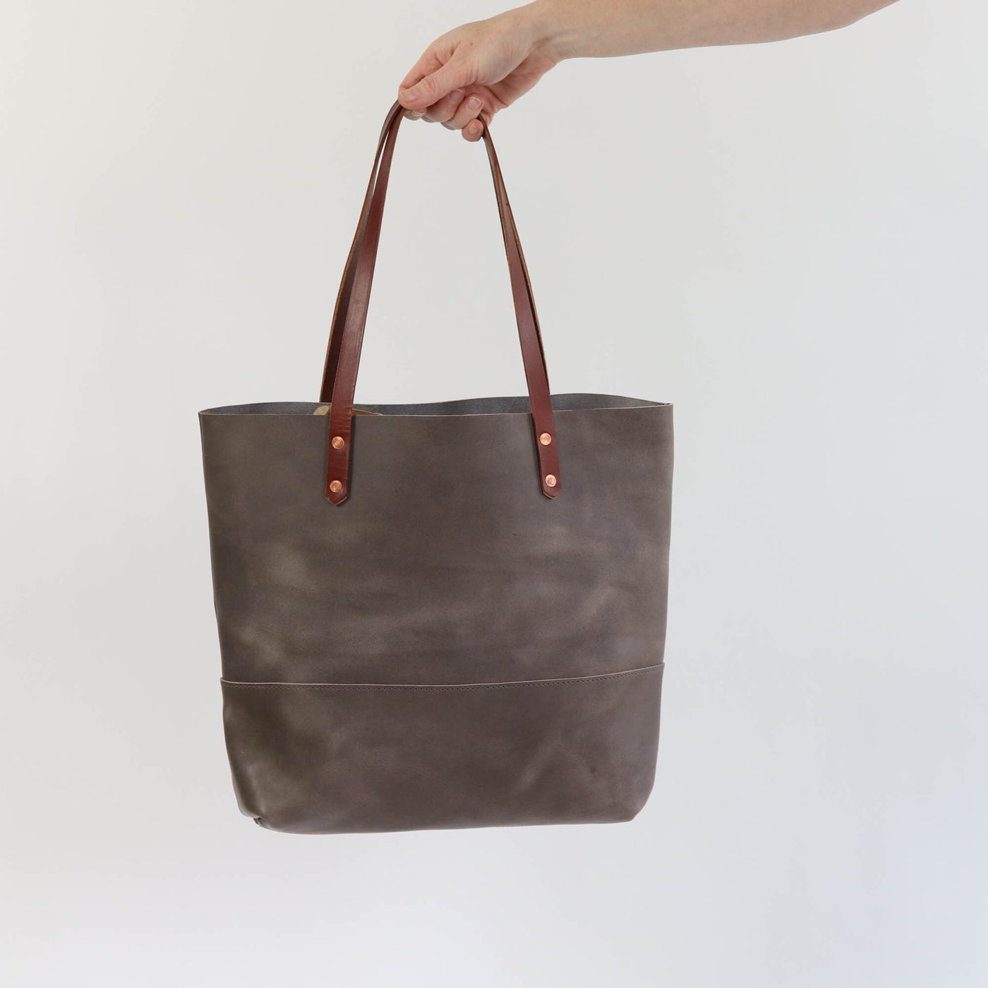 Work Tote in Italian Vegetable Tanned Leather - Gray