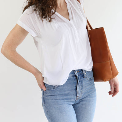 Work Tote in Italian Vegetable Tanned Leather - Tan