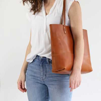 Work Tote in Italian Vegetable Tanned Leather - Tan