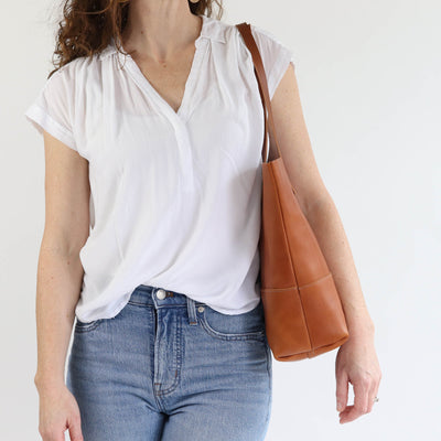 Work Tote in Italian Vegetable Tanned Leather - Tan