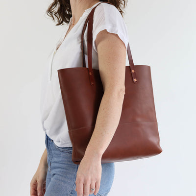 Work Tote in Italian Vegetable Tanned Leather - Brown