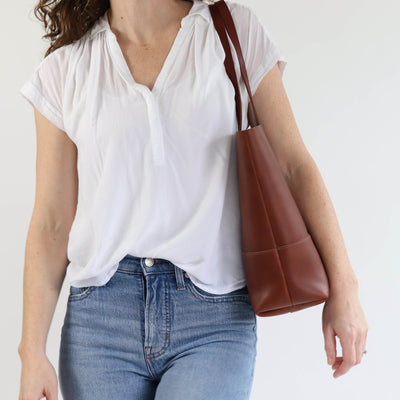Work Tote in Italian Vegetable Tanned Leather - Brown