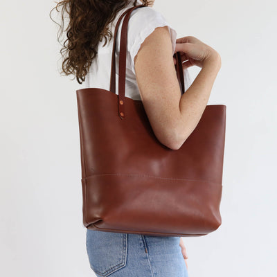 Work Tote in Italian Vegetable Tanned Leather - Brown