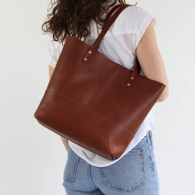 Work Tote in Italian Vegetable Tanned Leather - Brown