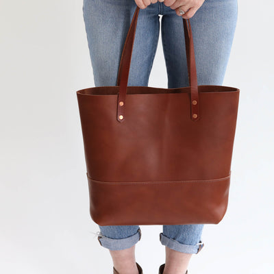 Work Tote in Italian Vegetable Tanned Leather - Brown