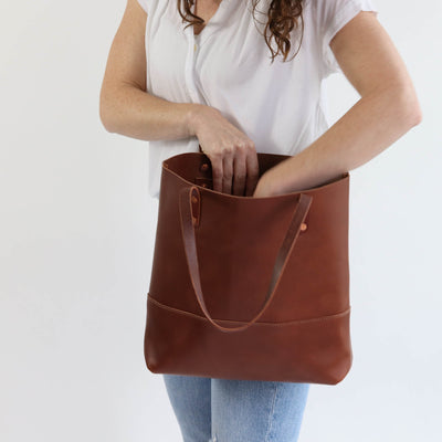 Work Tote in Italian Vegetable Tanned Leather - Brown