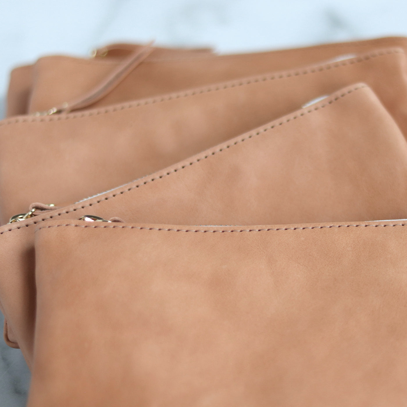 Leather Zip Clutch - Smooth Beige