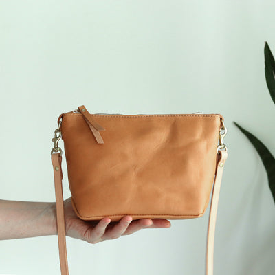 Small Leather Convertible Crossbody Clutch Bag - Beige