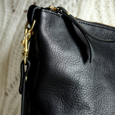 Small Leather Convertible Crossbody Clutch Bag - Black