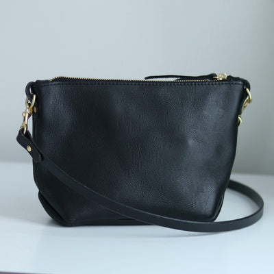 Seconds Sale - Small Leather Convertible Crossbody Clutch Bag - Black Pebble