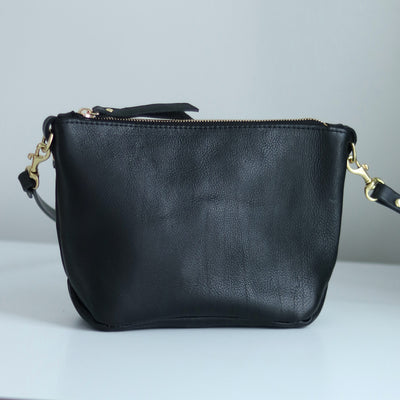Seconds Sale - Small Leather Convertible Crossbody Clutch Bag - Black Pebble