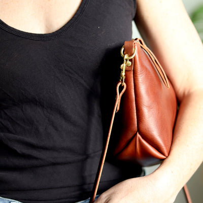 Small Leather Convertible Crossbody Clutch Bag - Brown