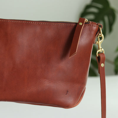 Small Leather Convertible Crossbody Clutch Bag - Brown