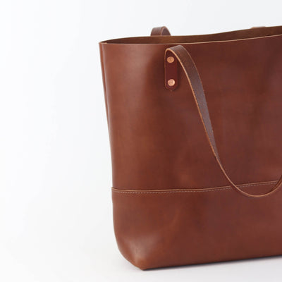 Work Tote in Italian Vegetable Tanned Leather - Brown