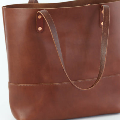 Work Tote in Italian Vegetable Tanned Leather - Brown