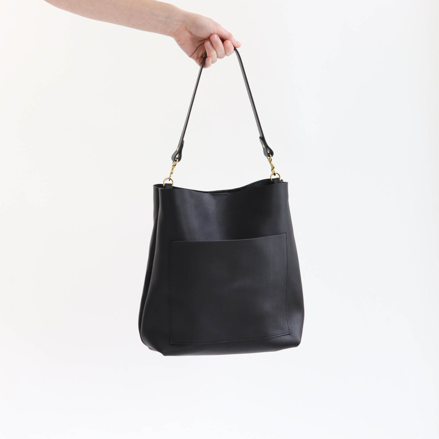 Leather Day Bag - Black Pebble