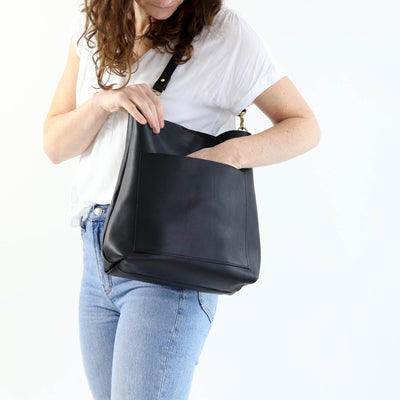 Leather Day Bag - Black Pebble