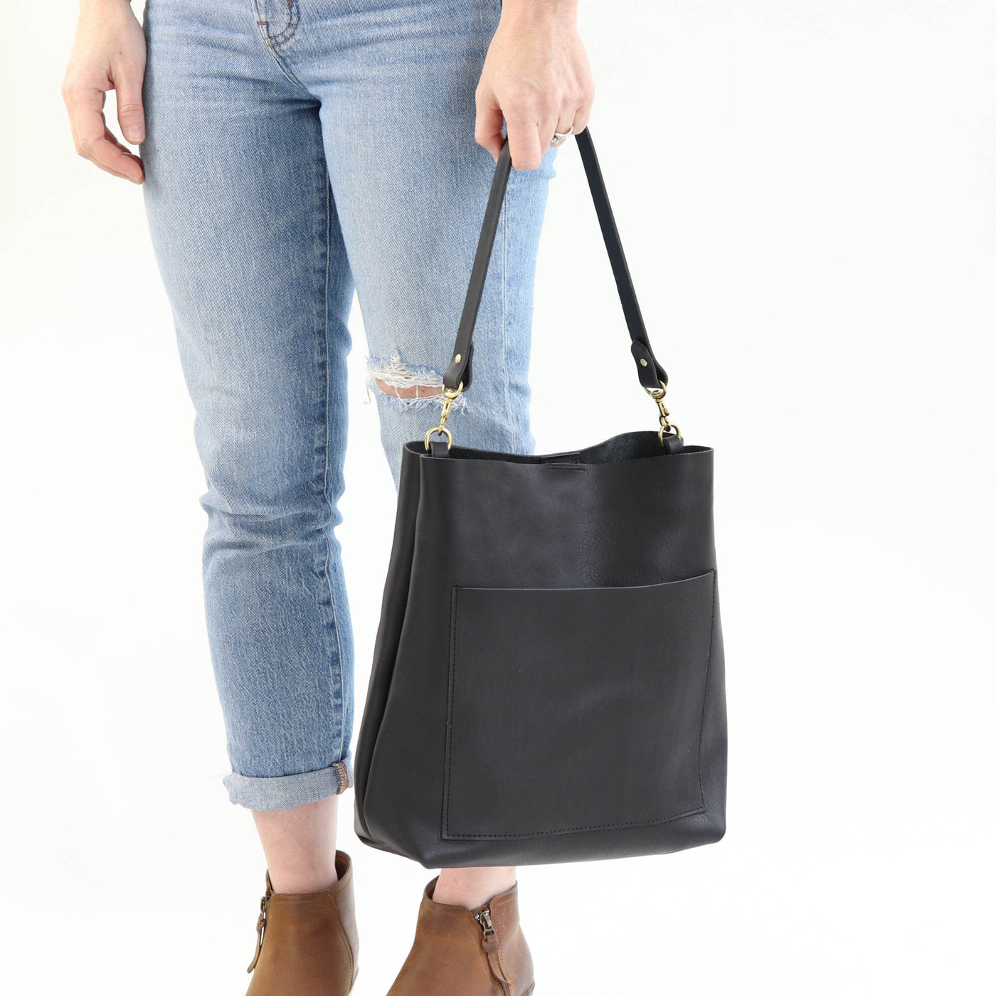 Leather Day Bag - Black Pebble