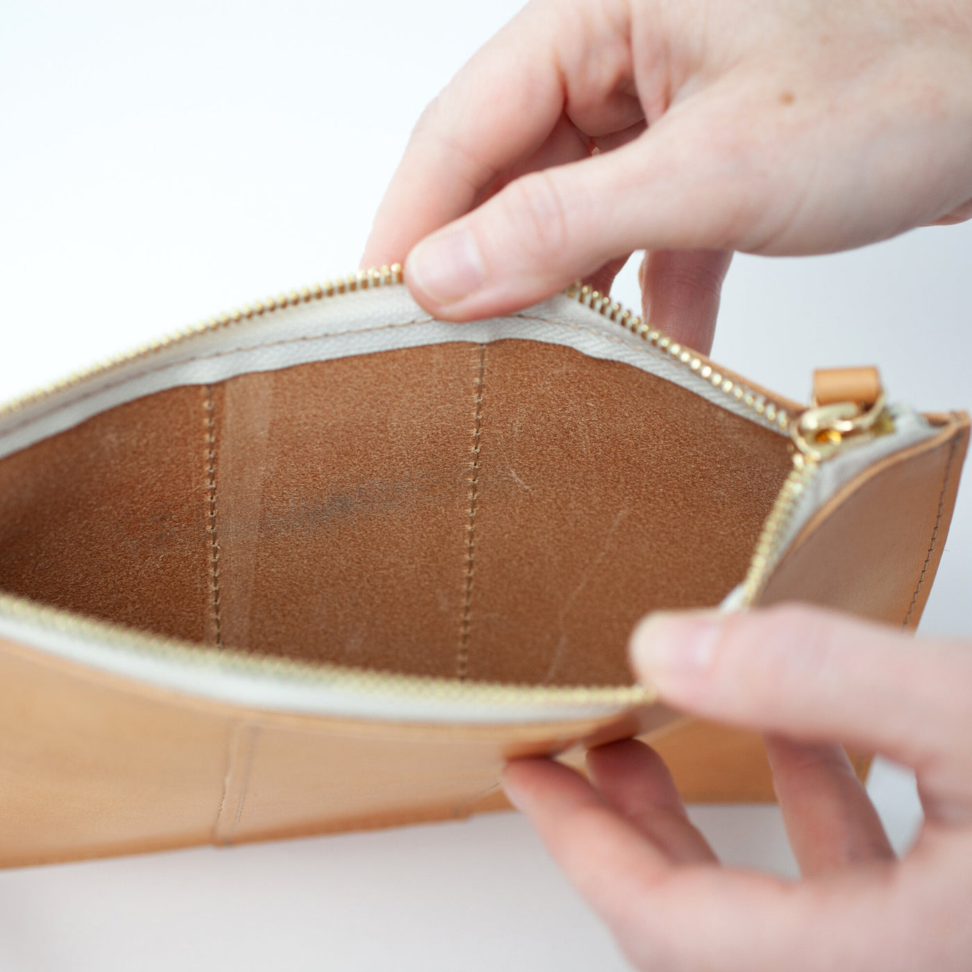 Monogrammed Leather Clutch Wristlet - Beige