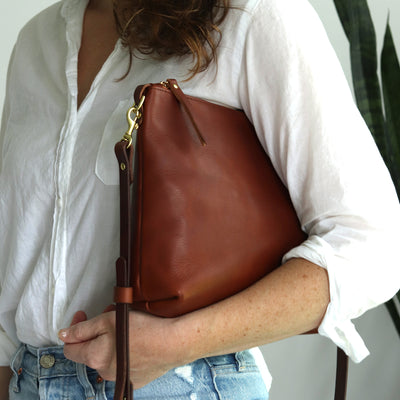 Crossbody Bag with Monogram - Cognac Brown