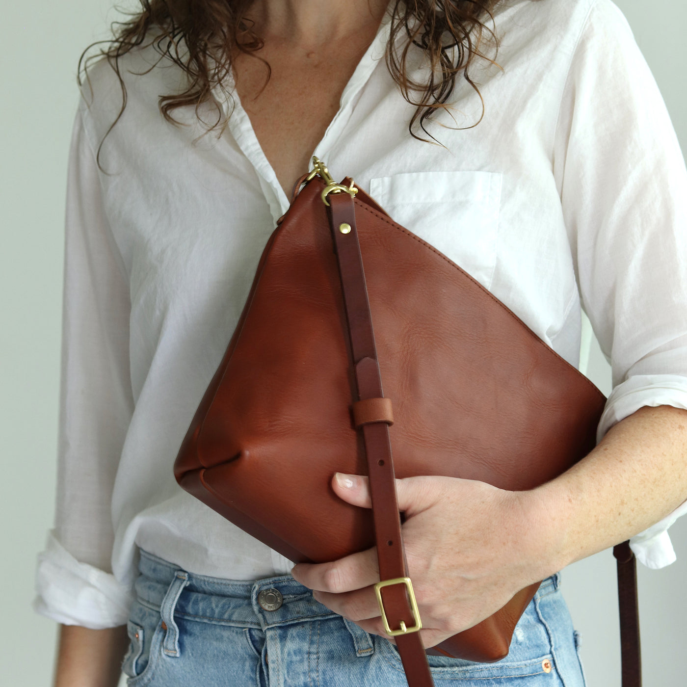 Crossbody Bag with Monogram - Cognac Brown