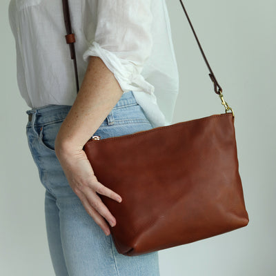 Crossbody Bag with Monogram - Cognac Brown