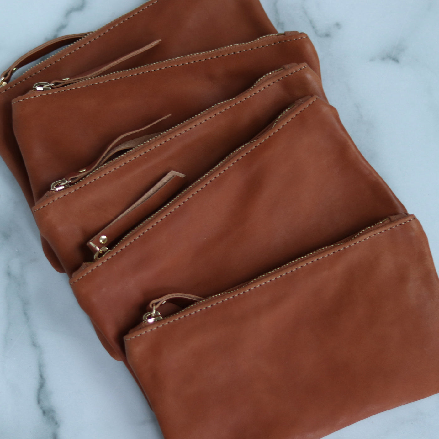 Leather Zip Clutch - Smooth Cognac Brown