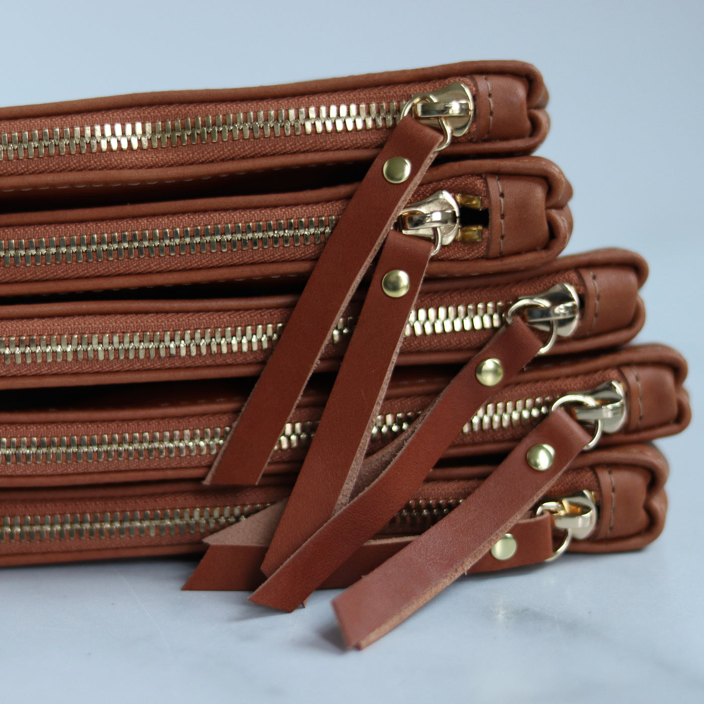 Leather Zip Clutch - Smooth Cognac Brown