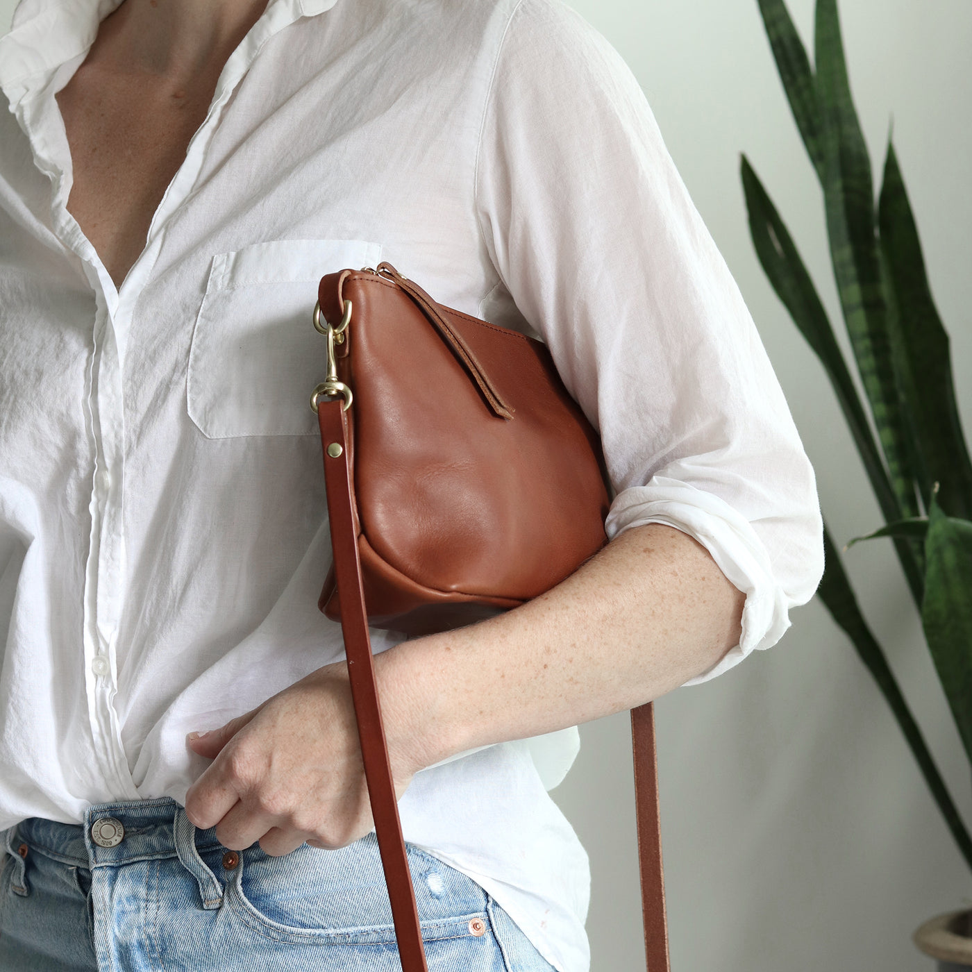 Handmade Small Brown Leather Convertible Crossbody Clutch Bag