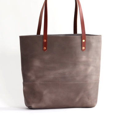 Work Tote in Italian Vegetable Tanned Leather - Gray