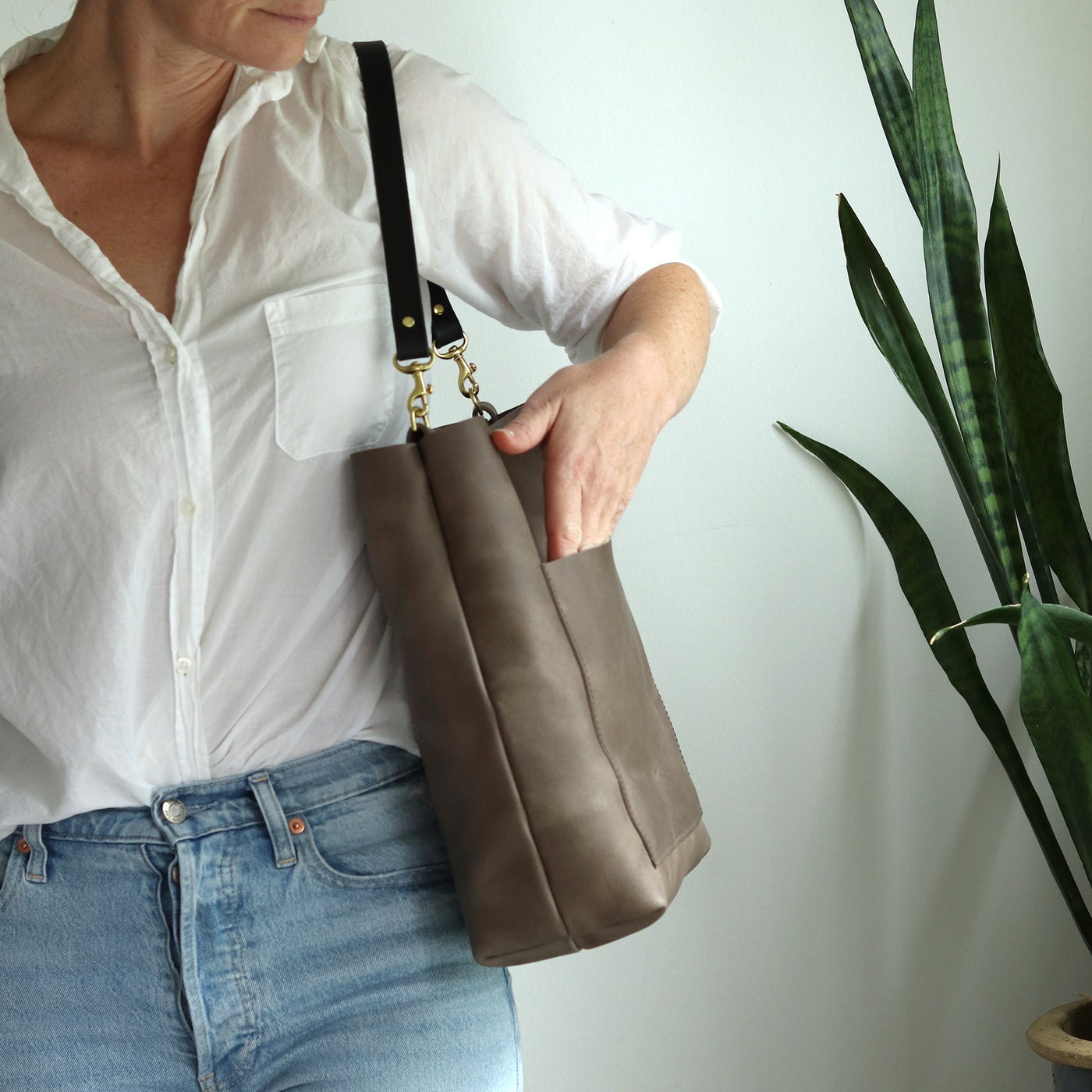 Leather Day Bag - Gray (Structured)